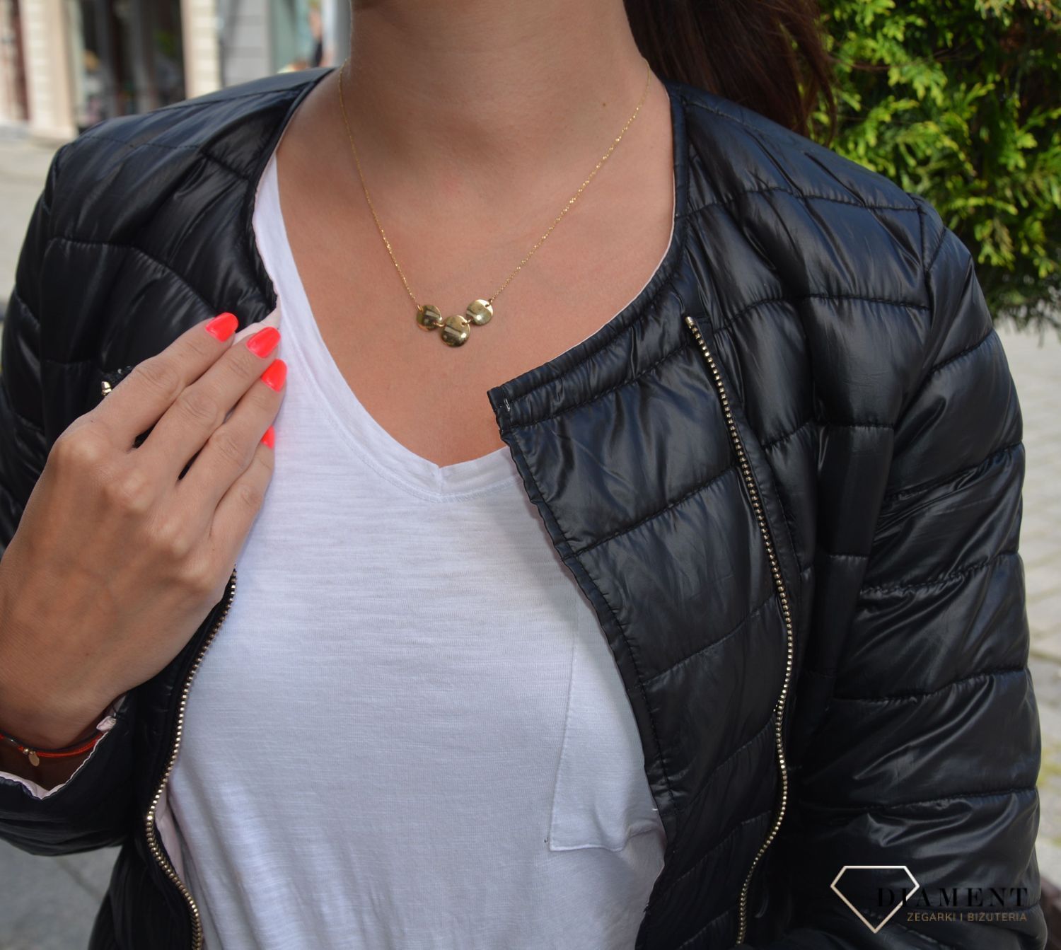 Złoty naszyjnik celebrytka 585 z trzema okręgami.jpg